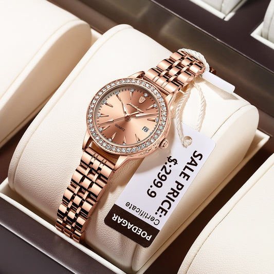 POEDAGAR Ladies Watch with sparkling Diamonds / Luminous / Date / Quartz  / FREE Shipping