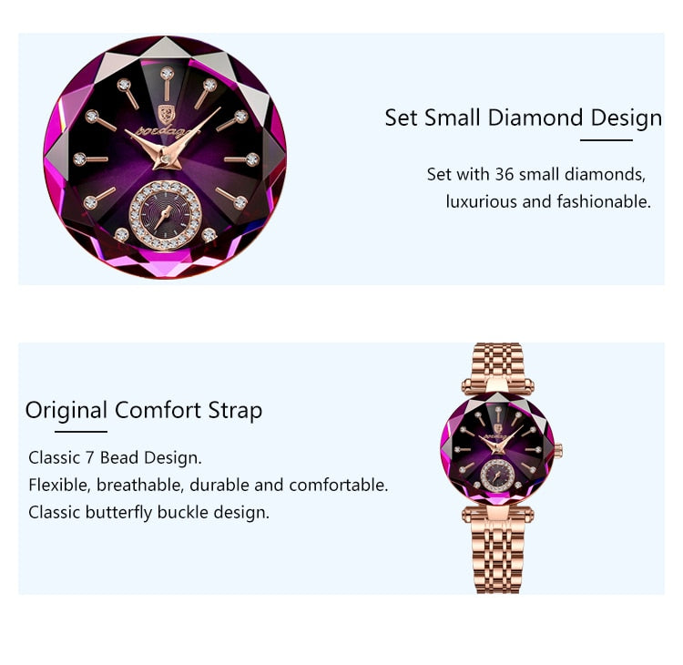 POEDAGAR Ladies Watch with 36 sparkling Diamonds / Pearl Dial / Quartz  / FREE Shipping
