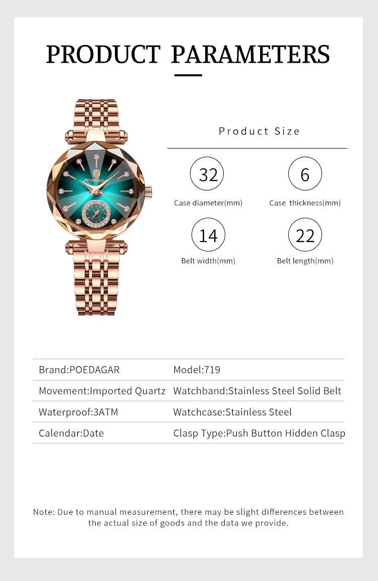 POEDAGAR Ladies Watch with 36 sparkling Diamonds / Pearl Dial / Quartz  / FREE Shipping