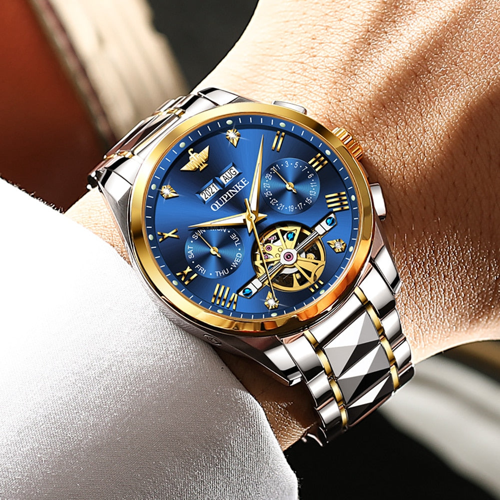 Swiss OUPINKE Top Brand  Luxury  business Men's Wrist  Watch  Stainless Steel Waterproof
