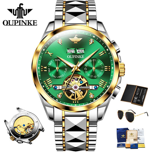 Swiss OUPINKE Top Brand  Luxury  business Men's Wrist  Watch  Stainless Steel Waterproof