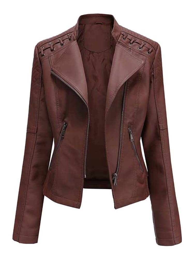 Ladies Leather Jacket , pockets , zippers with comfortable lining - TOP Seller / FREE Shipping