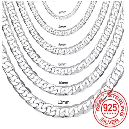 MORAED 925 Sterling Silver Italian Cuban Curb Chain Necklaces 6-8mm Men-Women/Free Shipping