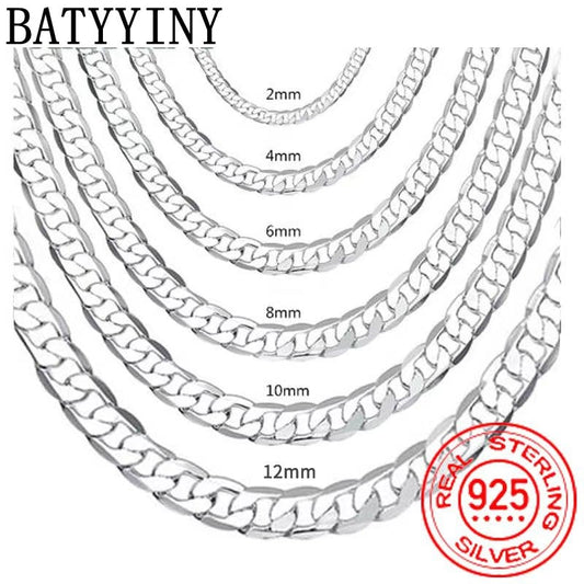 BATYYINY 925 Sterling Silver Italian Cuban Curb Chain Necklaces Men-Women/Free Shipping