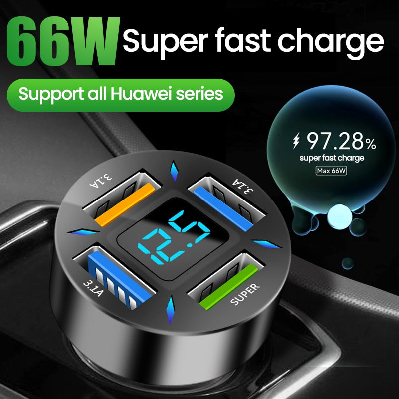 66W 4 Ports USB C Car Charger adapter Fast Charge 3.0 LED display/ Buy 15 GET 2  FREE / Enter Code YCNGM0EXYQPP /-Free Shipping