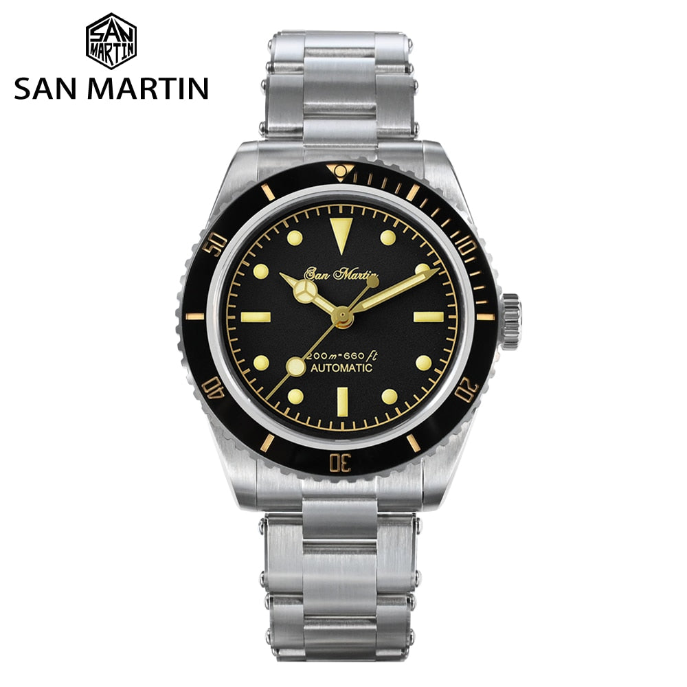 San Martin top brand Men's wrist  Watch 38mm Diver 6200 Luxury Sapphire 20Bar Luminous