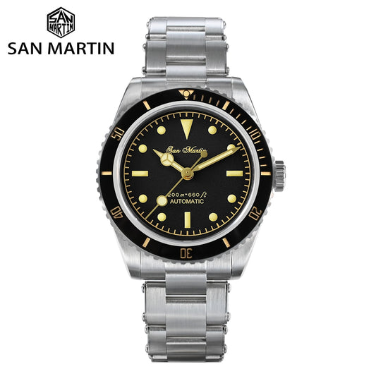 San Martin top brand Men's wrist  Watch 38mm Diver 6200 Luxury Sapphire 20Bar Luminous