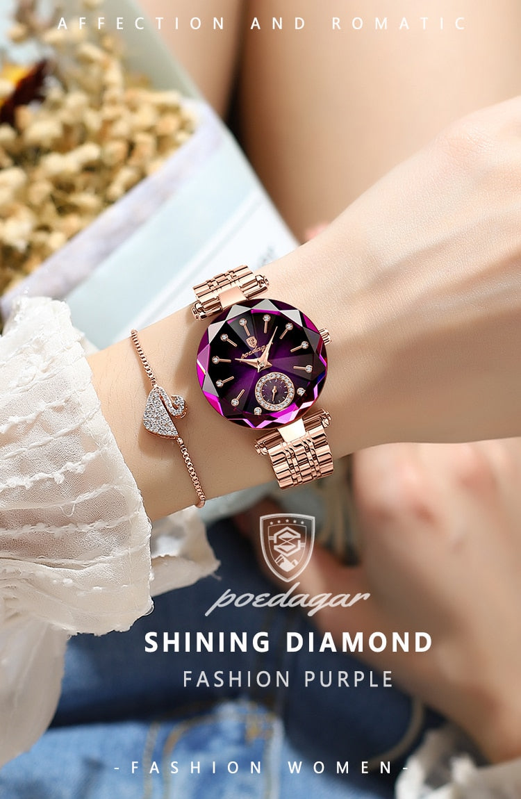 POEDAGAR Ladies Watch with 36 sparkling Diamonds / Pearl Dial / Quartz  / FREE Shipping