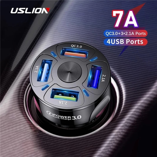 USLION 4Port USB Phone Car Charger Adapter LED Display Fast Charge-Free Shipping