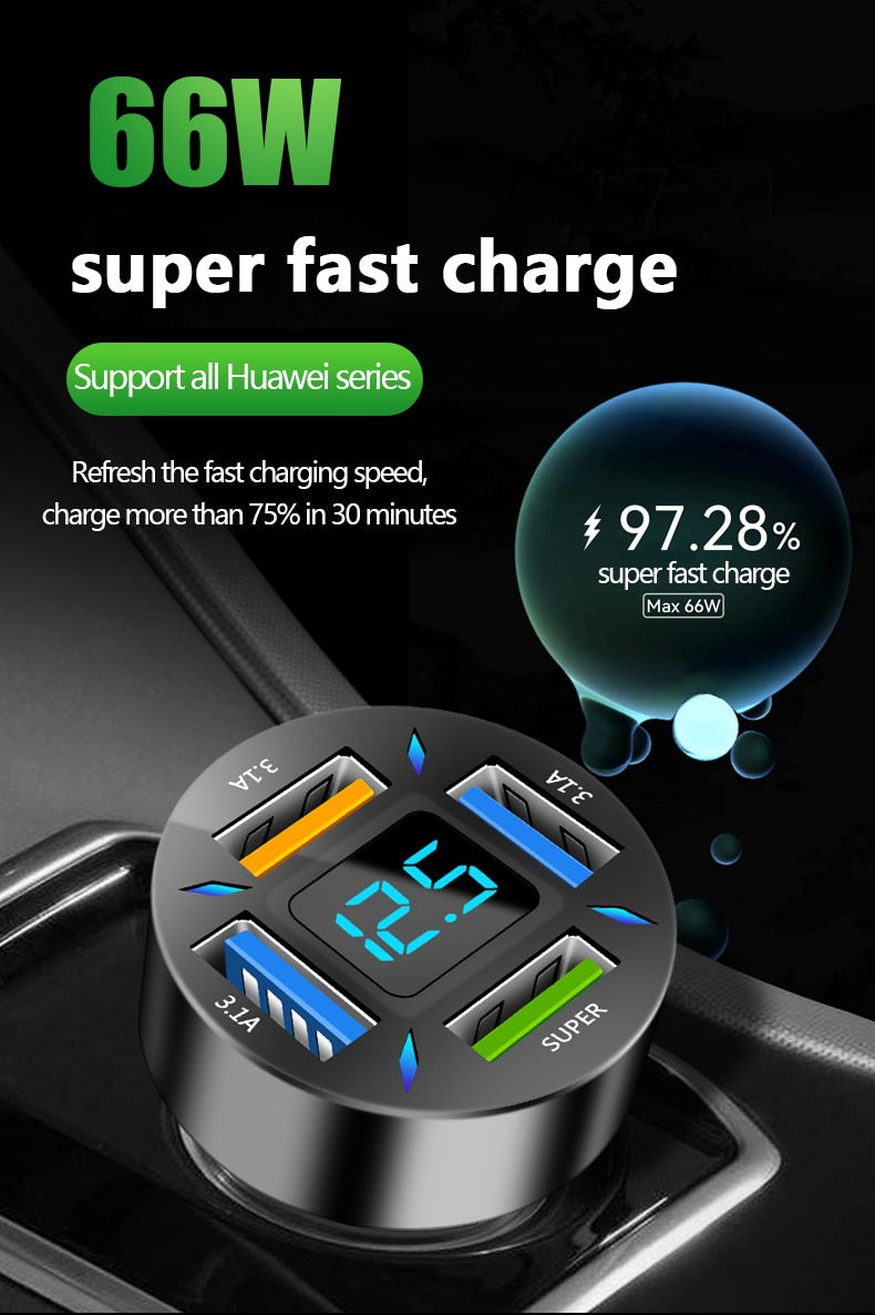 66W 4 Ports USB C Car Charger adapter Fast Charge 3.0 LED display/ Buy 15 GET 2  FREE / Enter Code YCNGM0EXYQPP /-Free Shipping