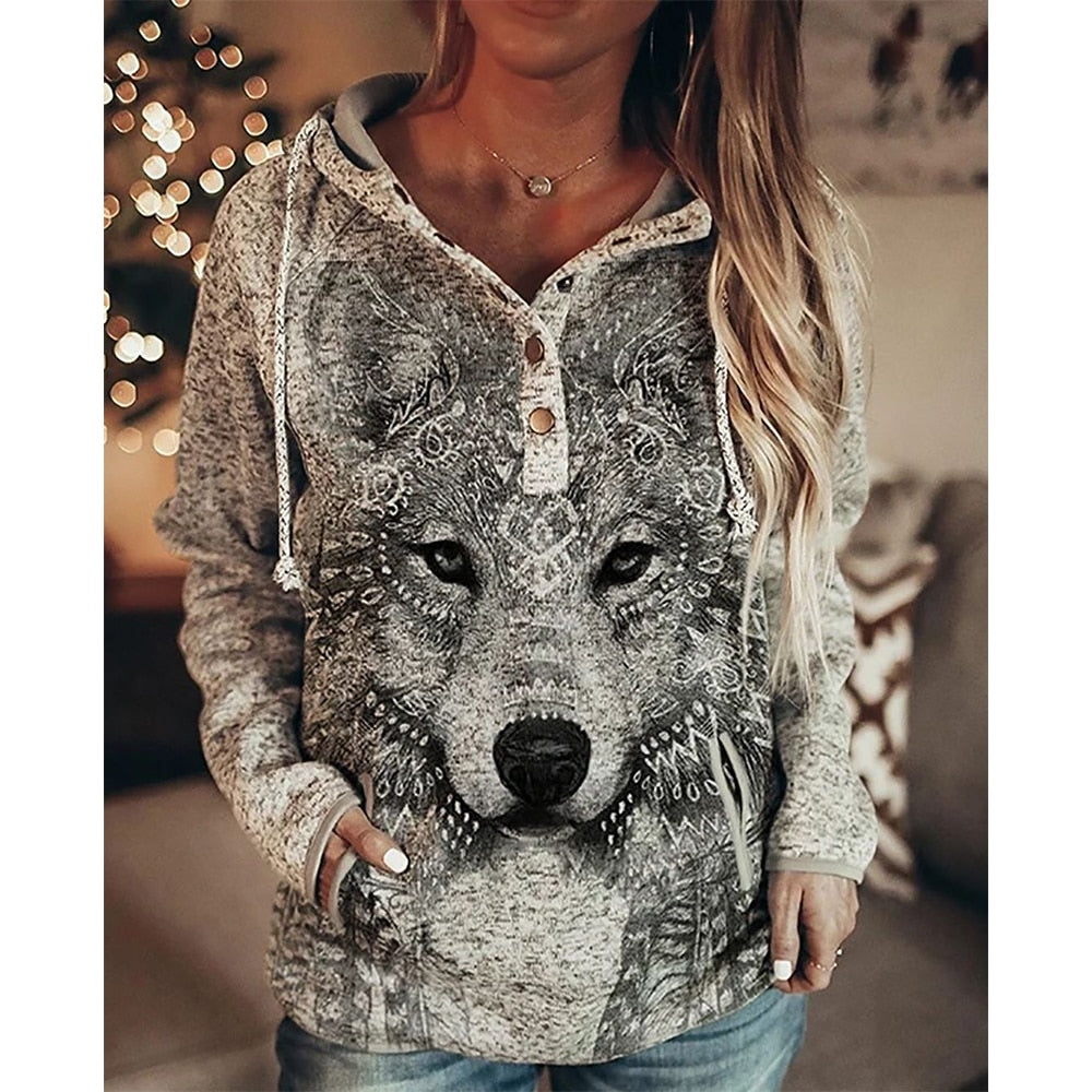 Wolf Hoodies/Custom Vintage designs for Women oversized comfortable pullover / Free Shipping
