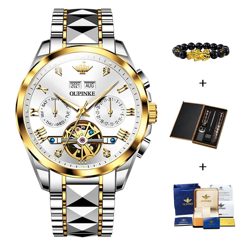 Swiss OUPINKE Top Brand  Luxury  business Men's Wrist  Watch  Stainless Steel Waterproof