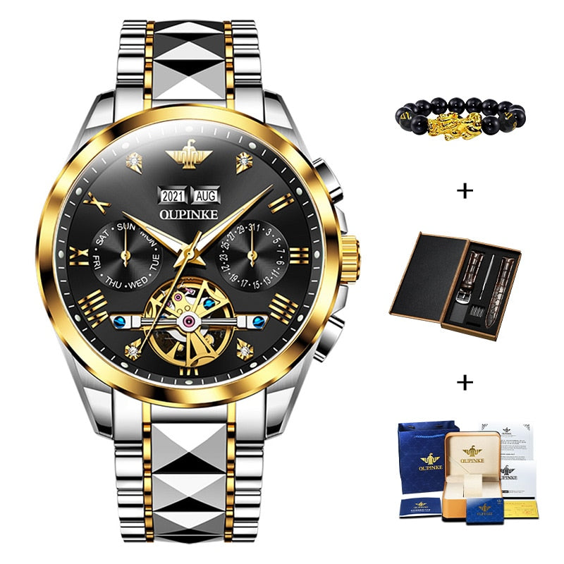 Swiss OUPINKE Top Brand  Luxury  business Men's Wrist  Watch  Stainless Steel Waterproof