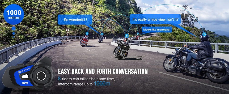 GEARELEC GX8 Bluetooth Motorcycle Intercom Helmet Headset 8 Rider Speaker Headphone/Music Sharing Interphone / FREE Shipping