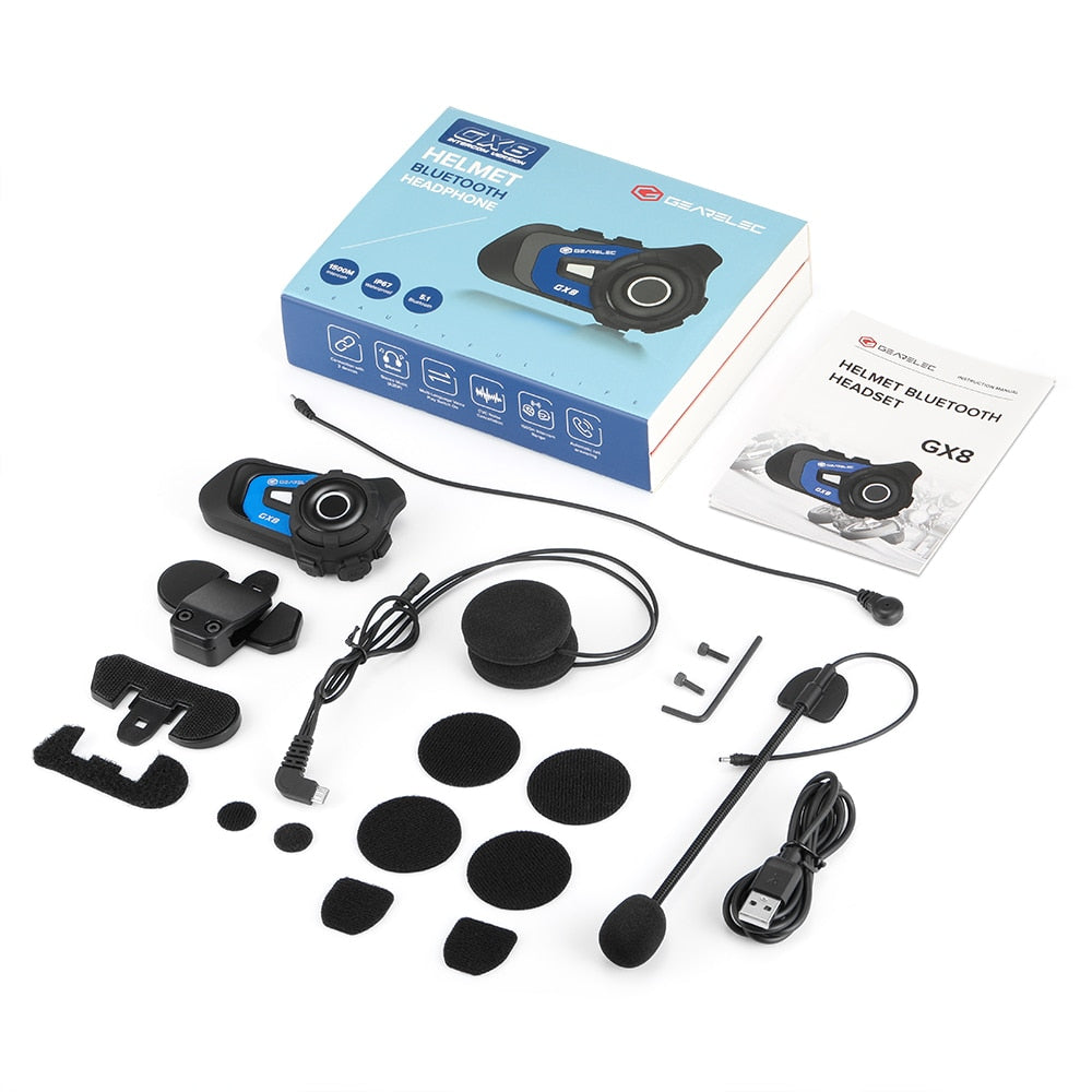 GEARELEC GX8 Bluetooth Motorcycle Intercom Helmet Headset 8 Rider Speaker Headphone/Music Sharing Interphone / FREE Shipping