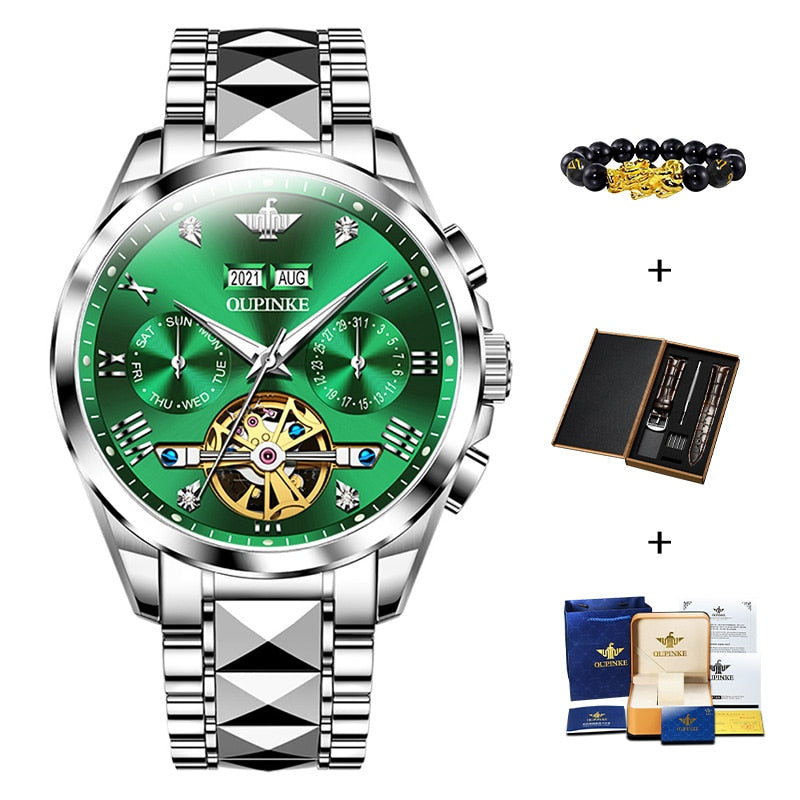 Swiss OUPINKE Top Brand  Luxury  business Men's Wrist  Watch  Stainless Steel Waterproof