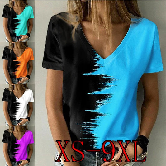 Ladies  V neck   Top Summer Print Short Sleeve soft comfortable for the beach or work / FREE Shipping