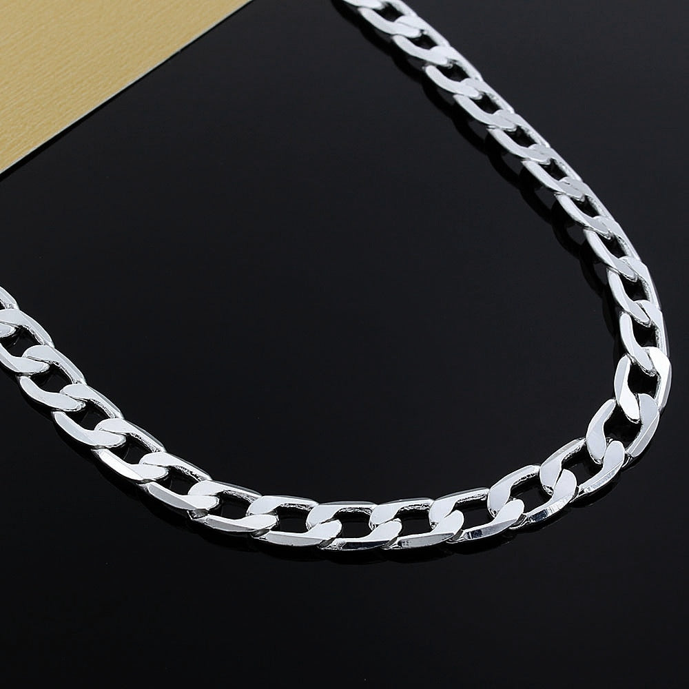 MORAED 925 Sterling Silver Italian Cuban Curb Chain Necklaces 6-8mm Men-Women/Free Shipping