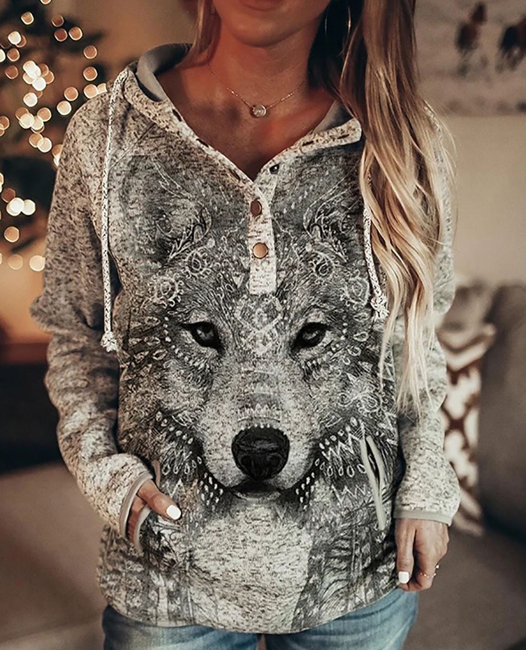 Wolf Hoodies/Custom Vintage designs for Women oversized comfortable pullover / Free Shipping