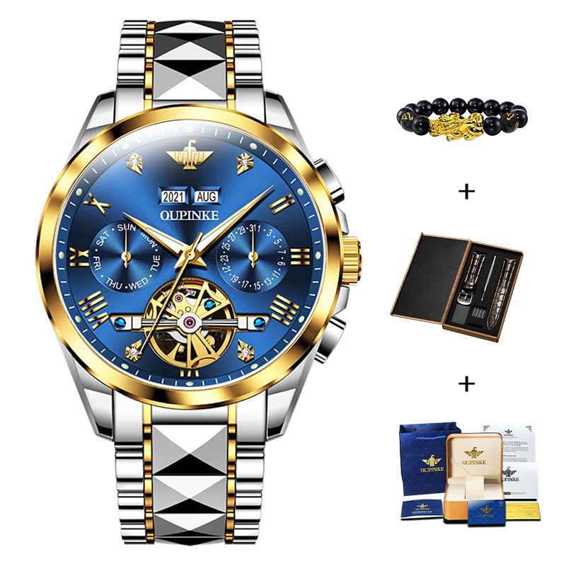 Swiss OUPINKE Top Brand  Luxury  business Men's Wrist  Watch  Stainless Steel Waterproof