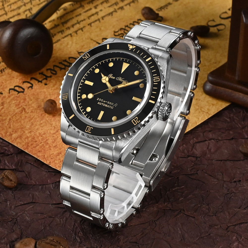 San Martin top brand Men's wrist  Watch 38mm Diver 6200 Luxury Sapphire 20Bar Luminous