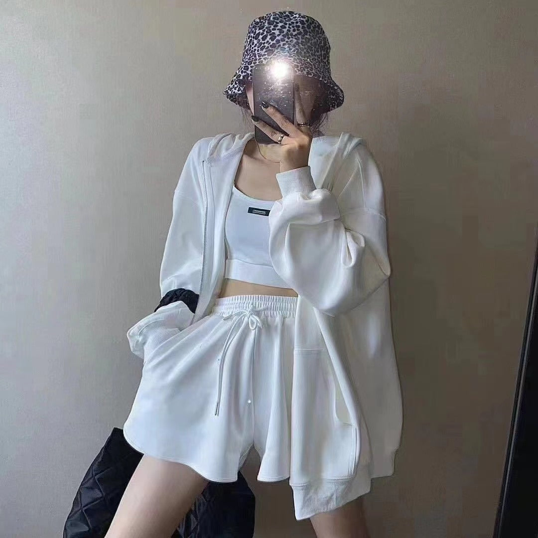 3 Piece Sets  Top /  Drawstring Shorts / Zipper hoodie  Sportswear / FREE shipping