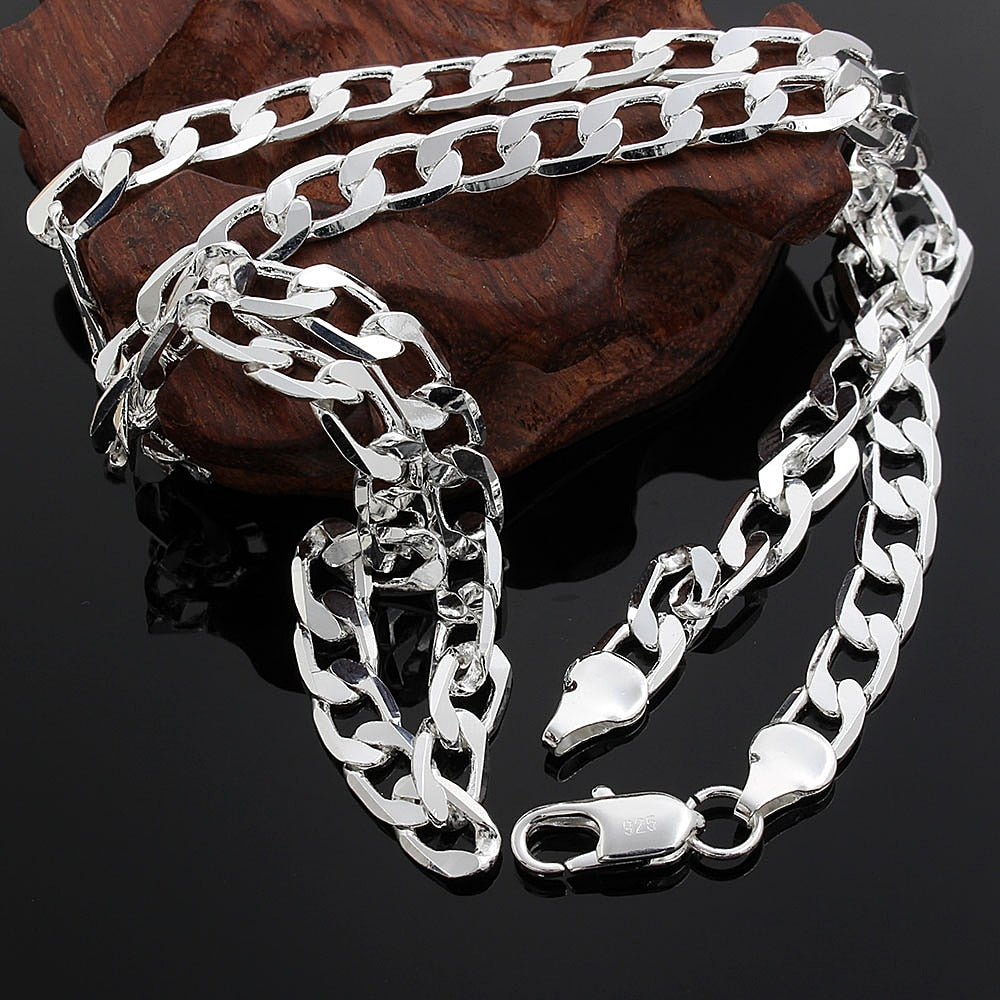 MORAED 925 Sterling Silver Italian Cuban Curb Chain Necklaces 6-8mm Men-Women/Free Shipping