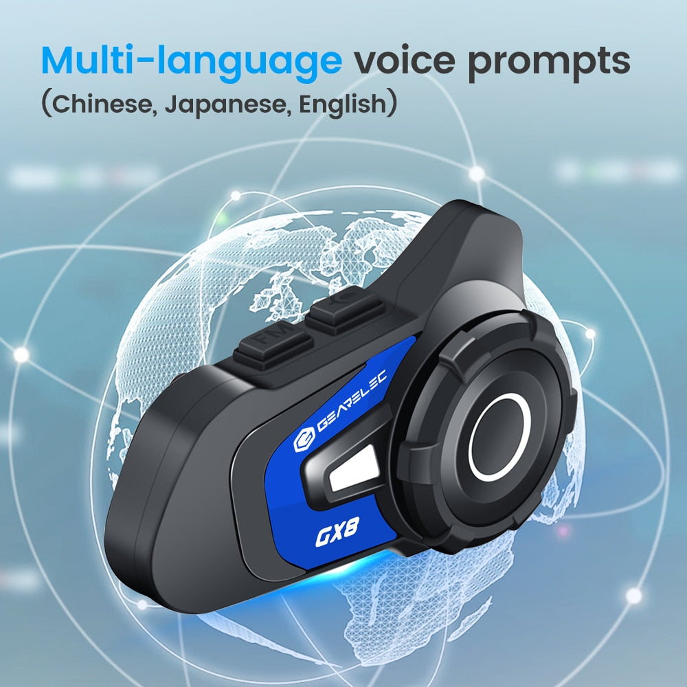 GEARELEC GX8 Bluetooth Motorcycle Intercom Helmet Headset 8 Rider Speaker Headphone/Music Sharing Interphone / FREE Shipping