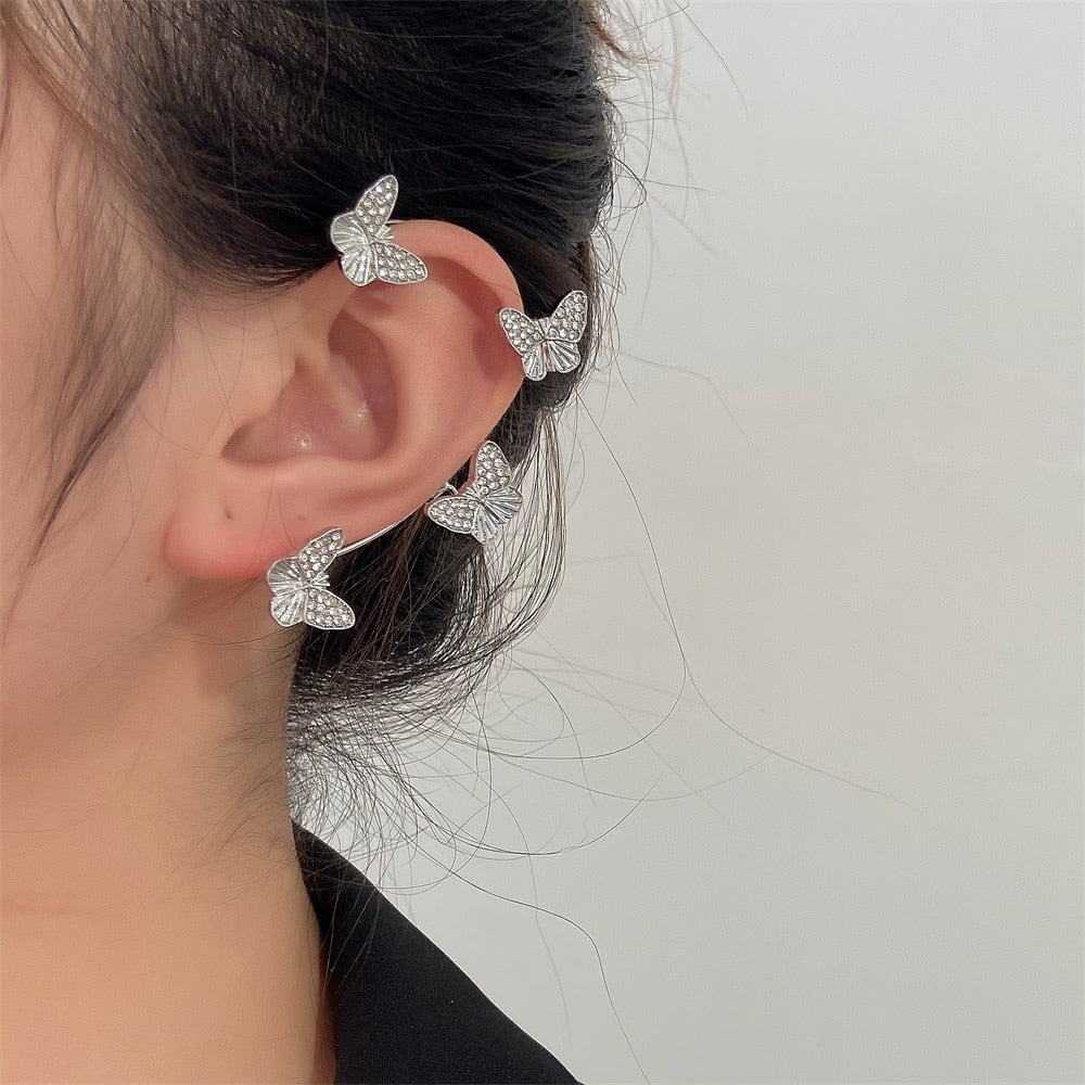 Earrings Gold Silver Color Metal Butterfly Ear Clips ZIRCON / Free Shipping
