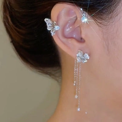 Earrings Gold Silver Color Metal Butterfly Ear Clips ZIRCON / Free Shipping