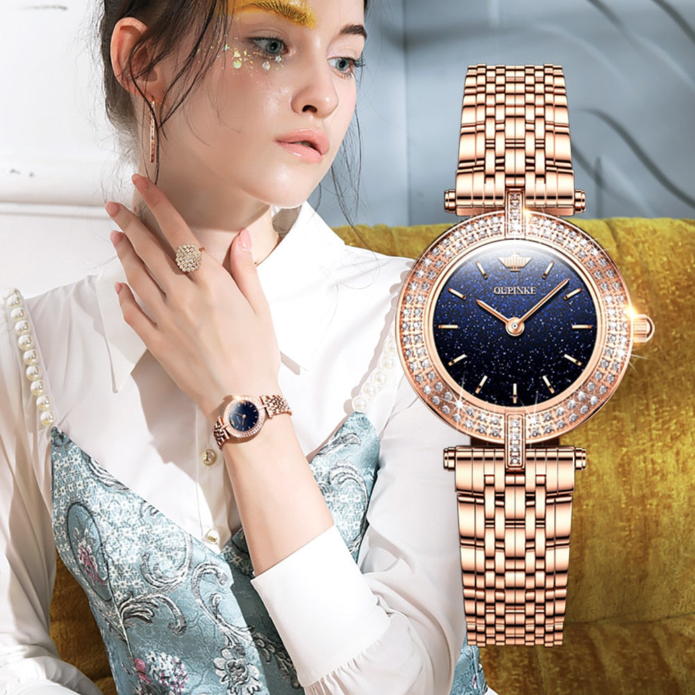 Swiss OUPINKE  beautiful/elegant Top Swiss Sapphire Mirror Alloy  Quartz Ladies Wrist watch