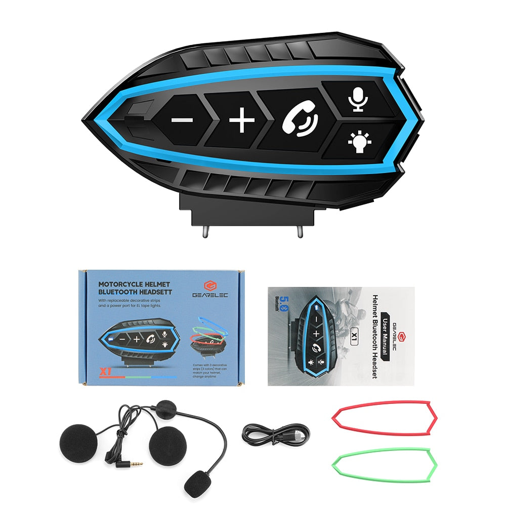 Gearelec Motorcycle Helmet Headset Bluetooth 5.0 EDR 3PCS Replace Frame Wireless  IP67 Waterproof / Buy 3 get 1 FREE / Enter Code P4TKB85AB2ET/ FREE Shipping