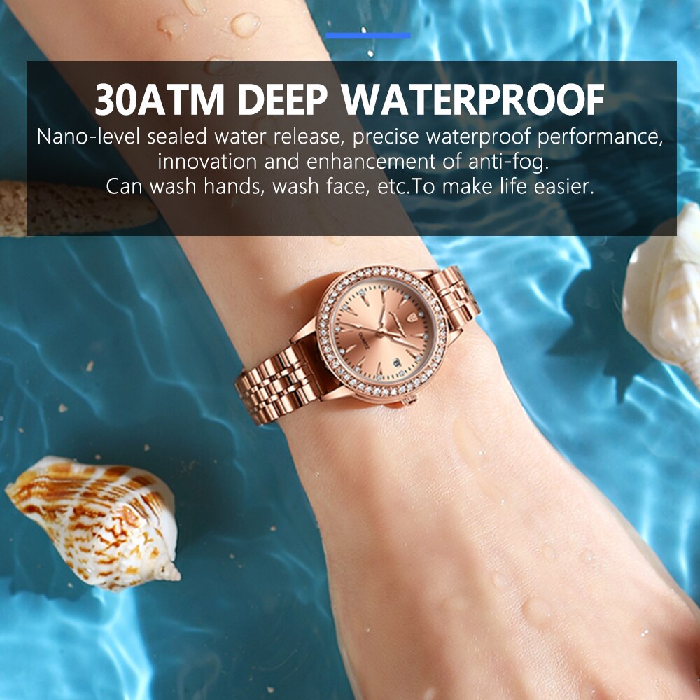 POEDAGAR Ladies Watch with sparkling Diamonds / Luminous / Date / Quartz  / FREE Shipping