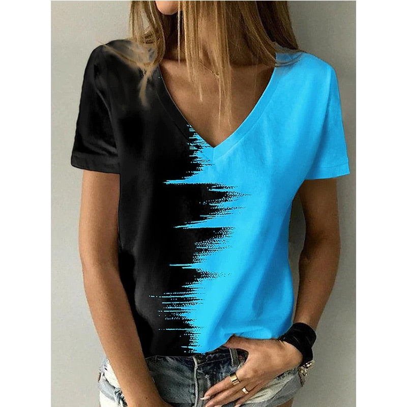Ladies  V neck   Top Summer Print Short Sleeve soft comfortable for the beach or work / FREE Shipping