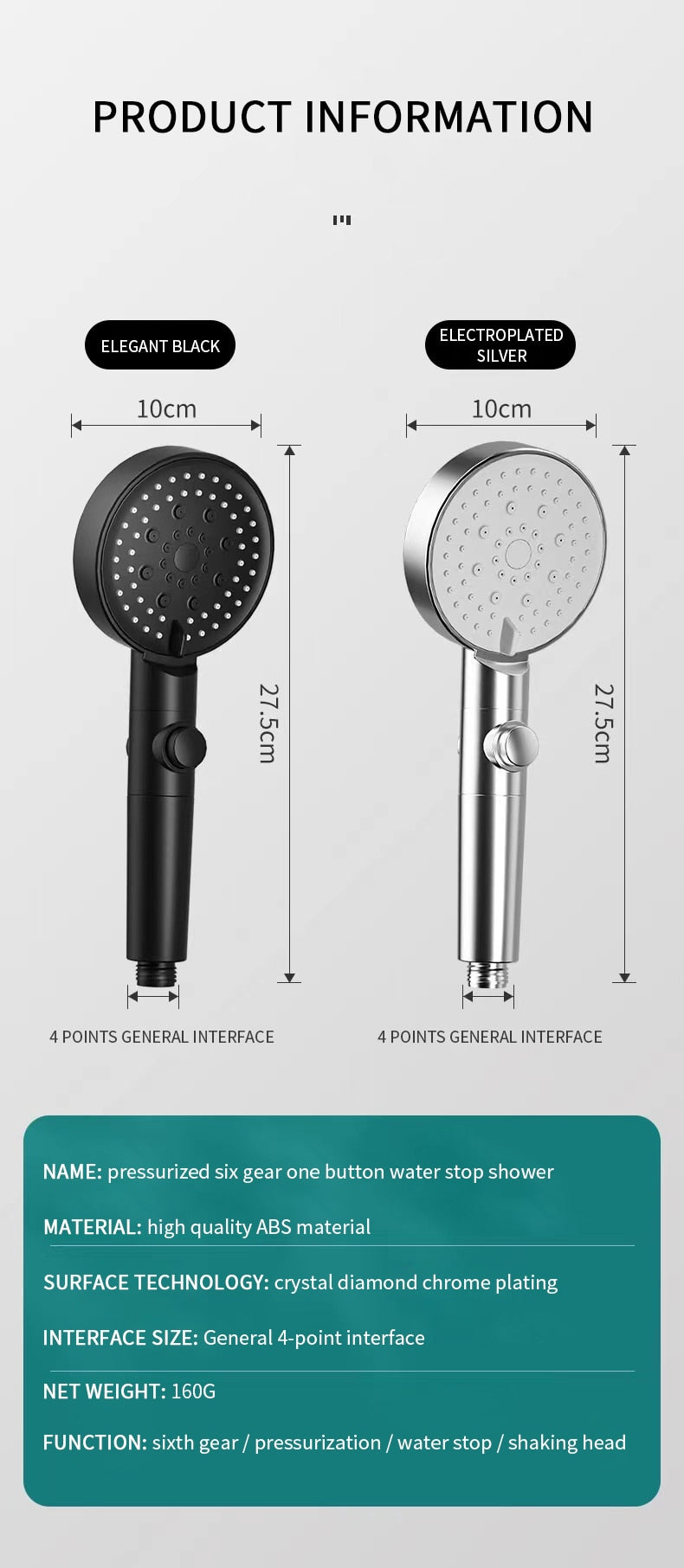 LeCono Shower Head Adjustable 6 spray MODES High Pressure for Salon or Bath / FREE Shipping