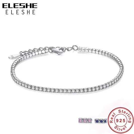 ELESHE 925 Sterling Silver Tennis Charm Bracelet For Women Anti-Allergy / Free Shipping