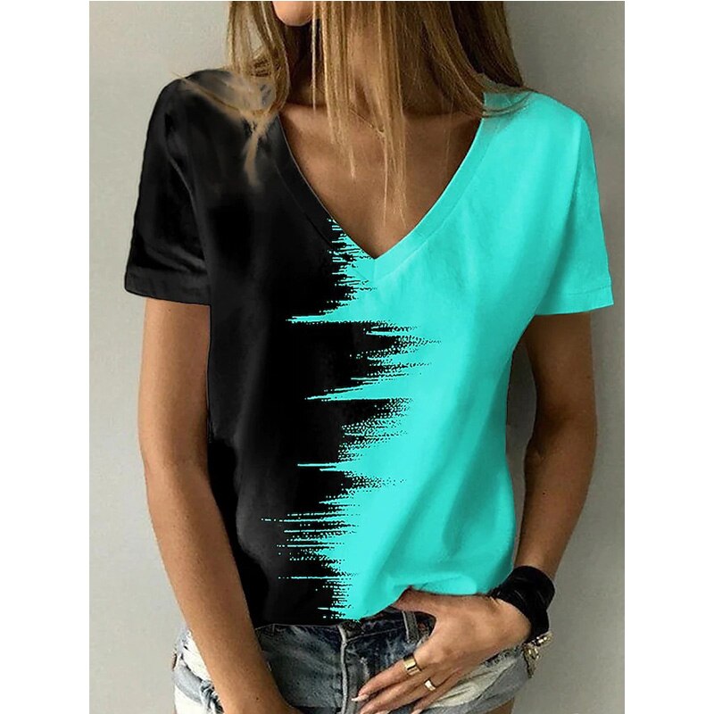 Ladies  V neck   Top Summer Print Short Sleeve soft comfortable for the beach or work / FREE Shipping