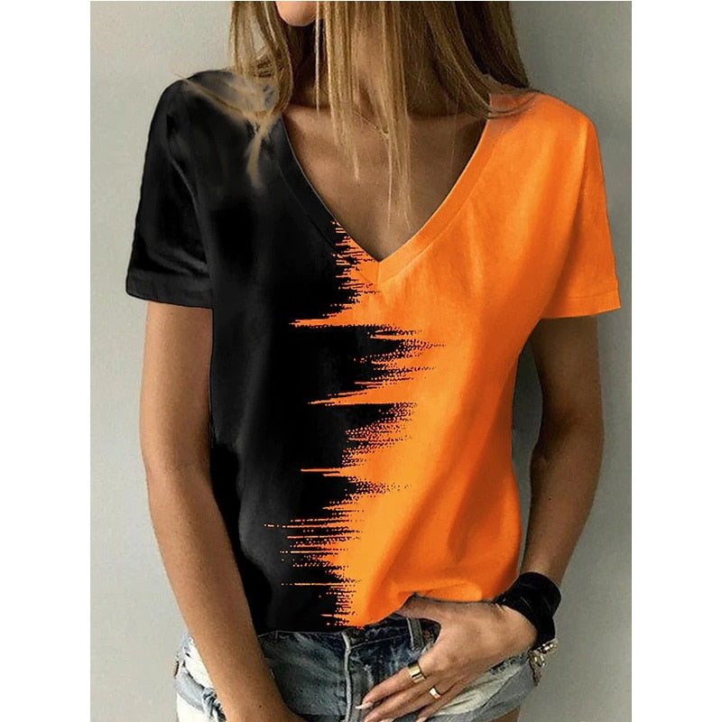 Ladies  V neck   Top Summer Print Short Sleeve soft comfortable for the beach or work / FREE Shipping