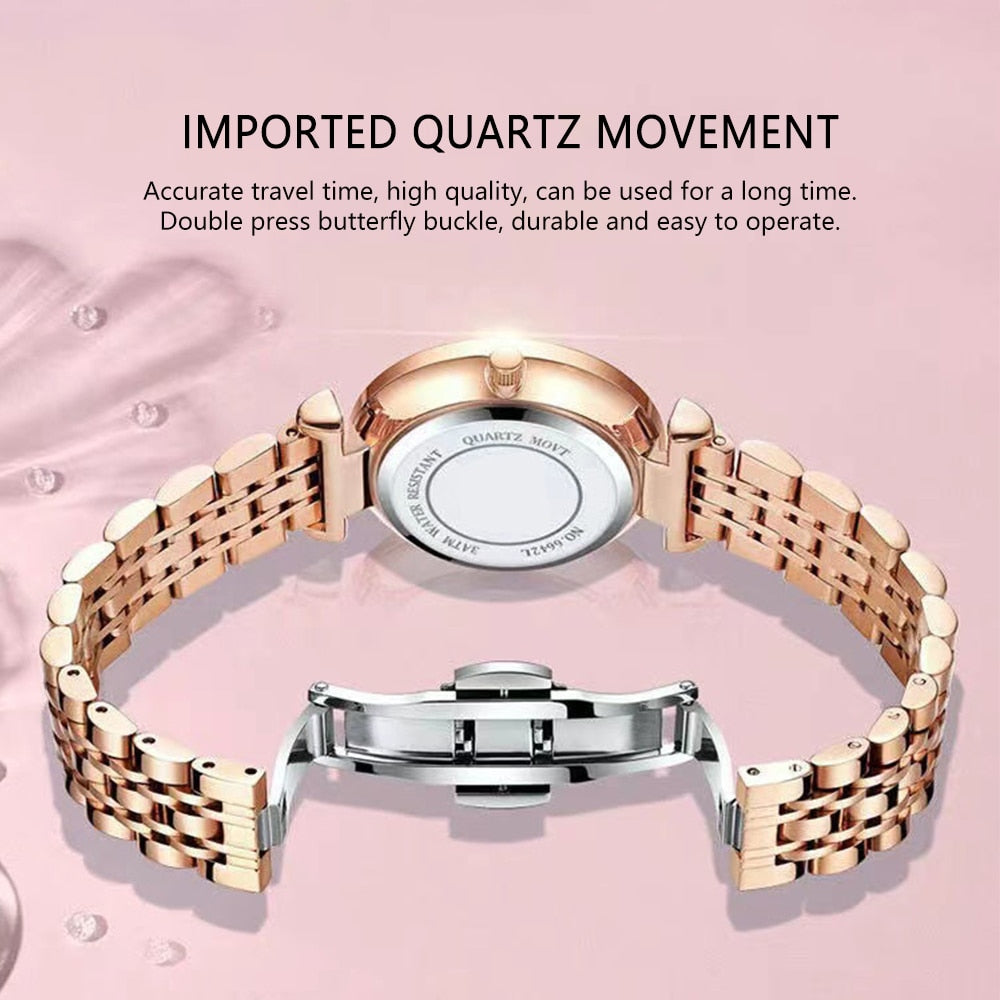 POEDAGAR Ladies Watch with 36 sparkling Diamonds / Pearl Dial / Quartz  / FREE Shipping