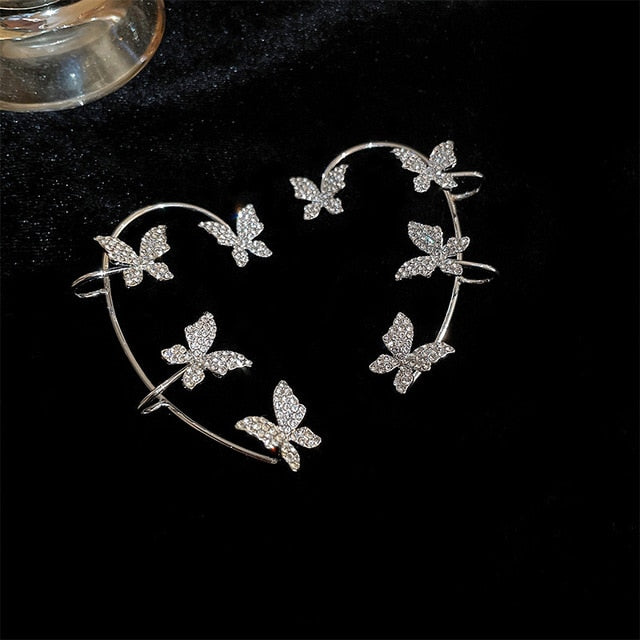 Earrings Gold Silver Color Metal Butterfly Ear Clips ZIRCON / Free Shipping