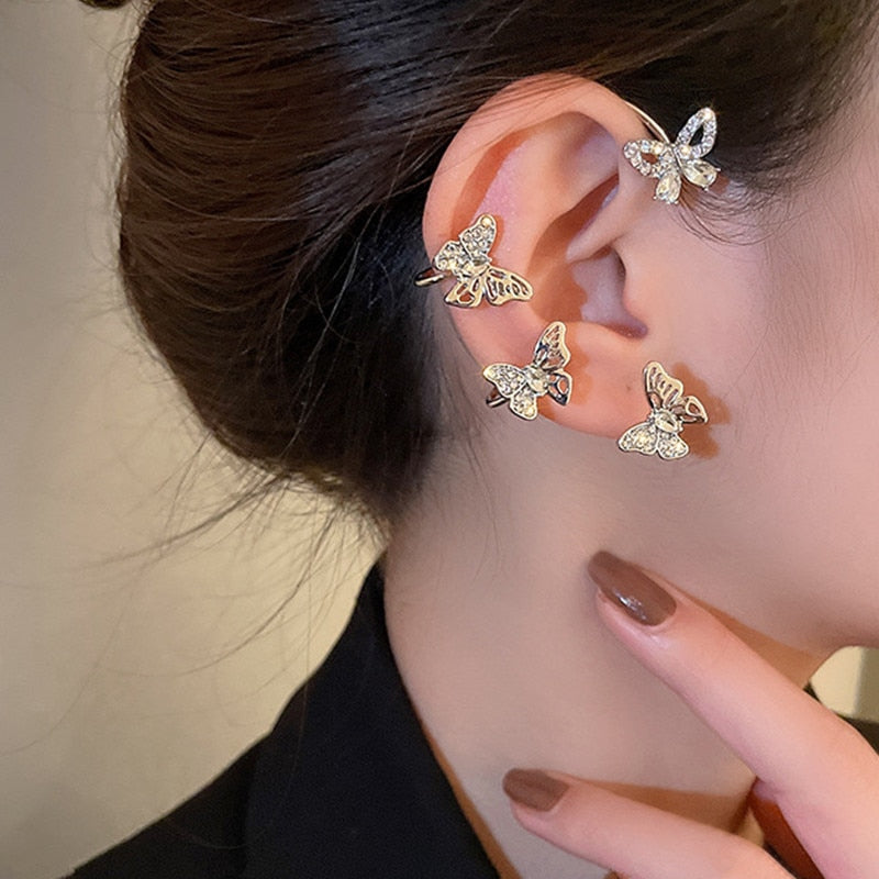 Earrings Gold Silver Color Metal Butterfly Ear Clips ZIRCON / Free Shipping