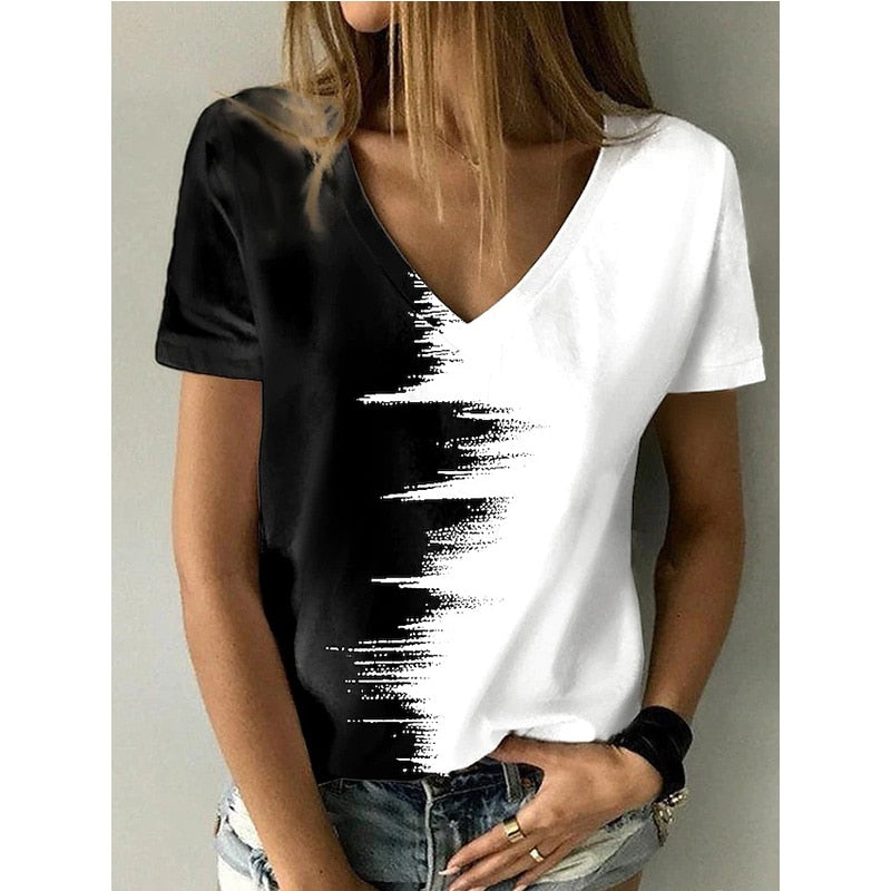 Ladies  V neck   Top Summer Print Short Sleeve soft comfortable for the beach or work / FREE Shipping