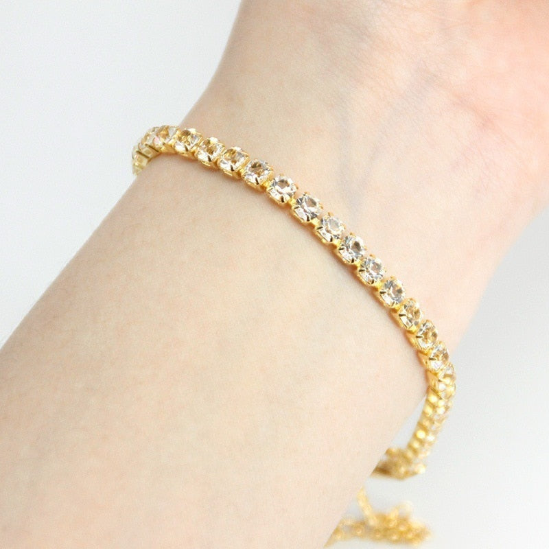 4mm Rhinestones Tennis Bracelet 19cm Gold Silver Color Bracelet / Free Shipping