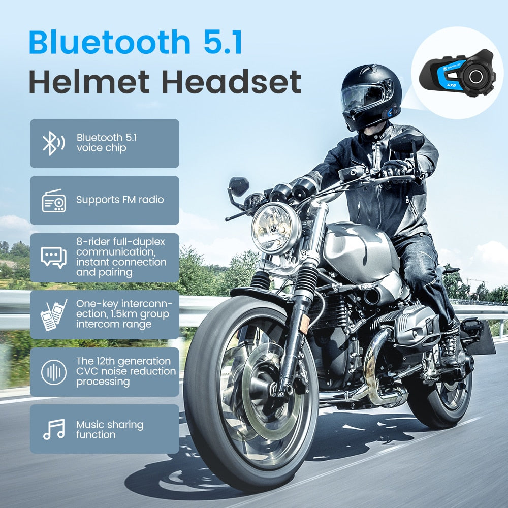 GEARELEC GX8 Bluetooth Motorcycle Intercom Helmet Headset 8 Rider Speaker Headphone/Music Sharing Interphone / FREE Shipping