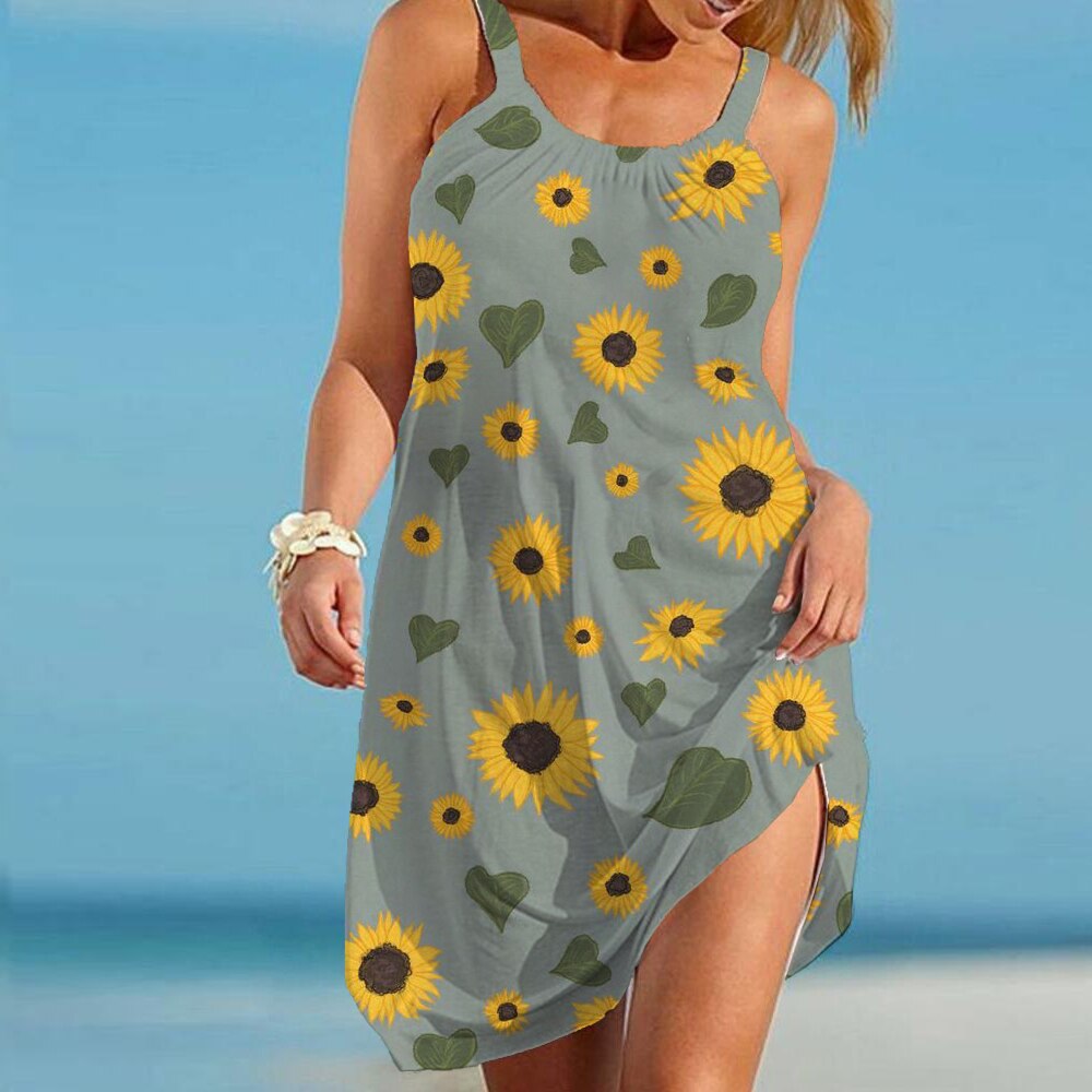 Ladies Beach Dress Loose Seaside Sky Flower 3D beautiful Print designs /enter Discount Code RX9XS1N8SZTS  BUY  5 get 1 FREE /   FREE Shipping