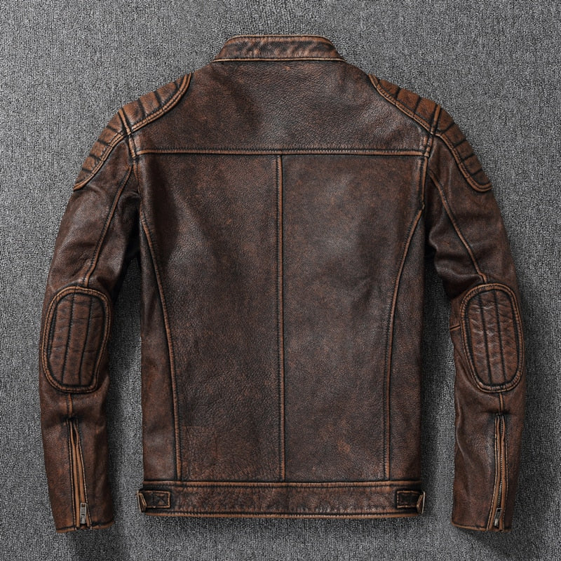 Men's Leather Motorcycle Jacket comfortable with lining , cowhide leather / FREE Shipping - tracking available