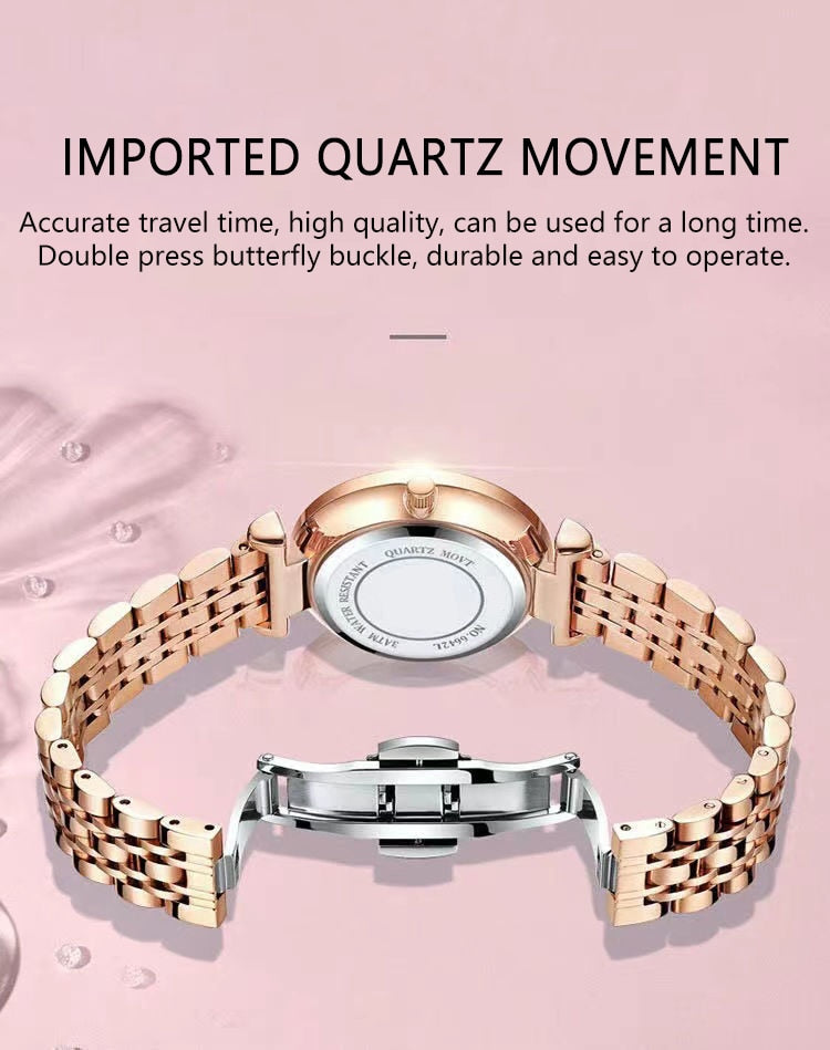 POEDAGAR Ladies Watch with 36 sparkling Diamonds / Pearl Dial / Quartz  / FREE Shipping