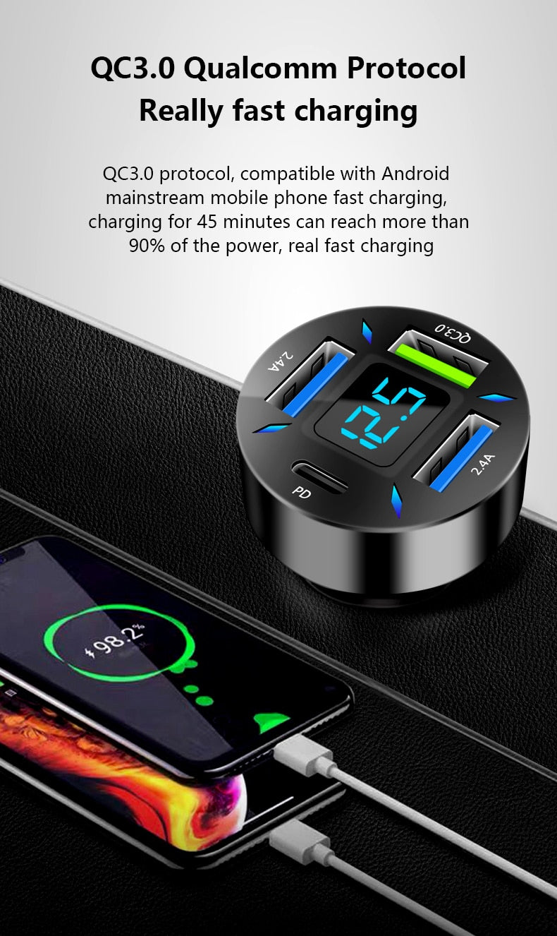 66W 4 Ports USB C Car Charger adapter Fast Charge 3.0 LED display/ Buy 15 GET 2  FREE / Enter Code YCNGM0EXYQPP /-Free Shipping