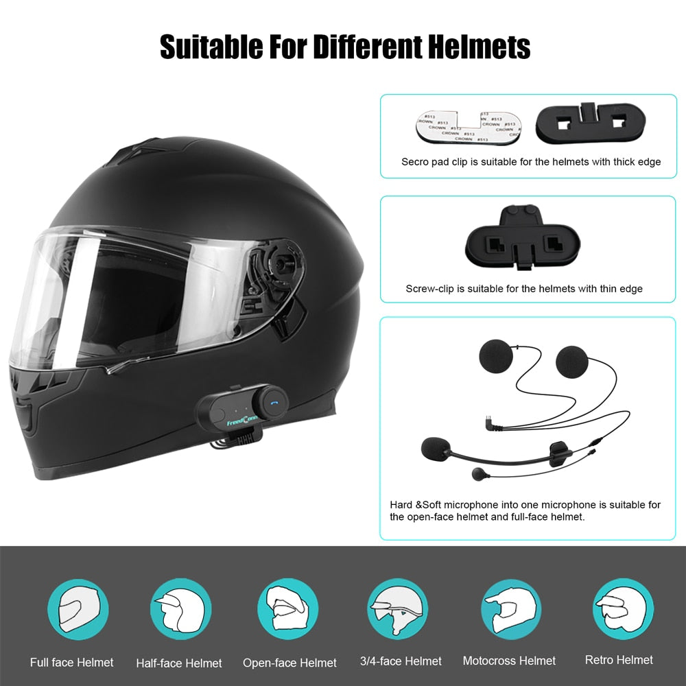 FreedConn Bluetooth Motorcycle Intercom Helmet Headset Headphone FM Music/ FREE Shipping