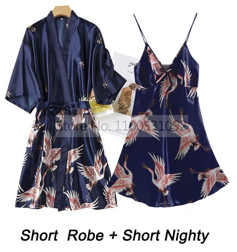 Ladies 2 piece Robe Set Bride Wedding Robe Gown Lace Sexy /  Kimono Bathrobe  / FREE Shipping